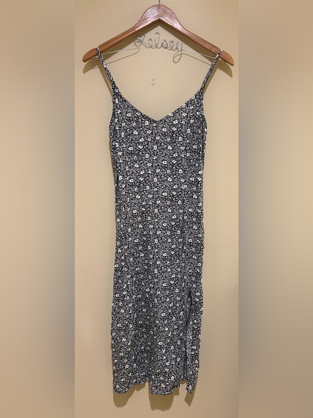 Abercrombie & Fitch Black Floral 100% Viscose Smocked Back Midi Dress - Size S